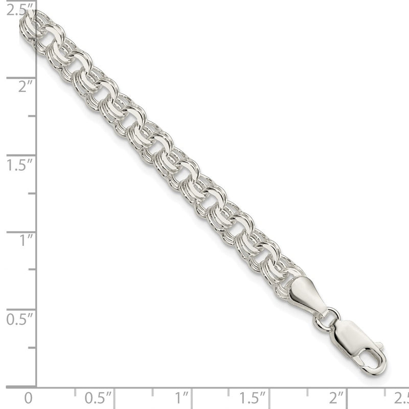 8 Inch Sterling Silver Polished 6mm Triple Link Charm Bracelet