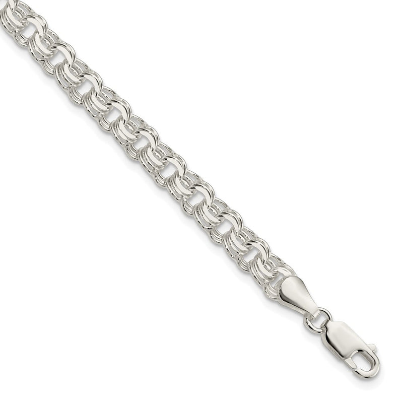 8 Inch Sterling Silver Polished 6mm Triple Link Charm Bracelet
