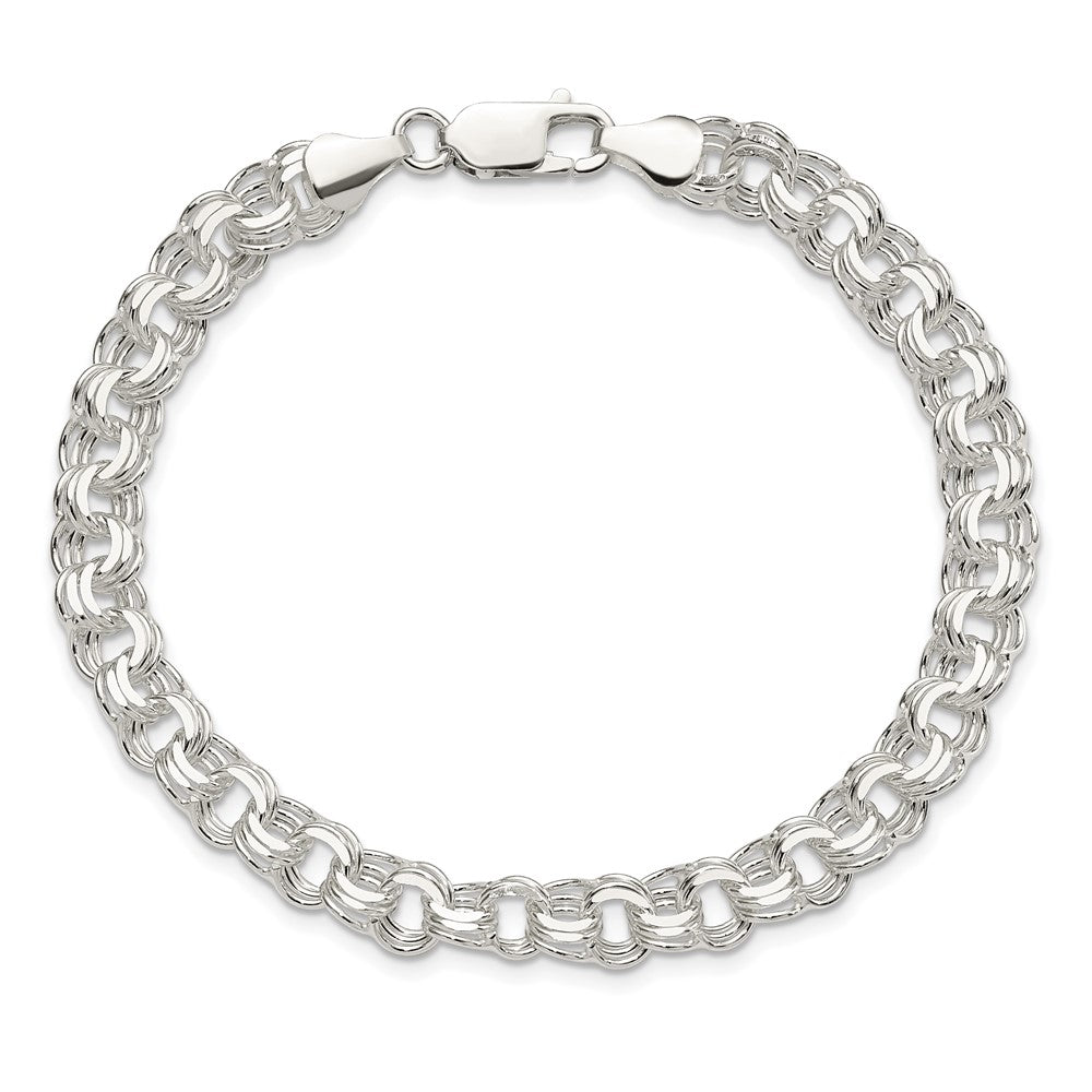 8 Inch Sterling Silver Polished 7mm Triple Link Charm Bracelet