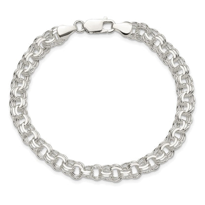 8 Inch Sterling Silver Polished 7mm Triple Link Charm Bracelet
