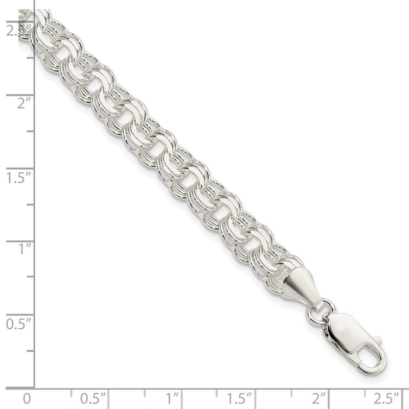 8 Inch Sterling Silver Polished 7mm Triple Link Charm Bracelet