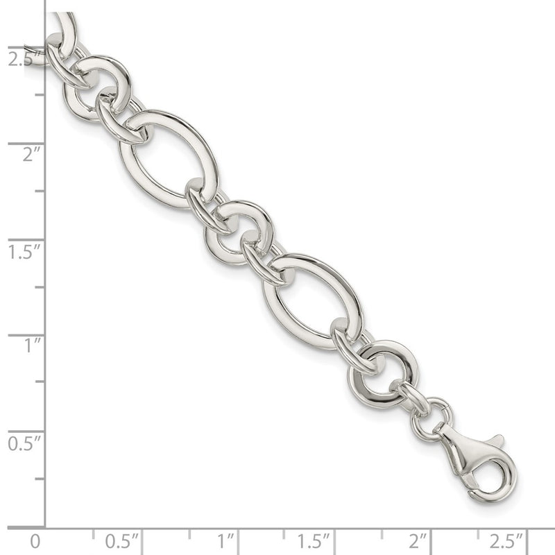 7.5 Inch Sterling Silver Fancy Oval And Round Link Bracelet