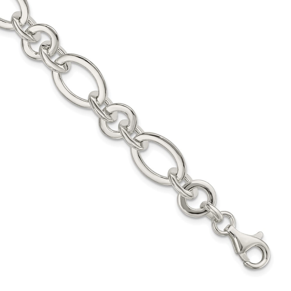 7.5 Inch Sterling Silver Fancy Oval And Round Link Bracelet