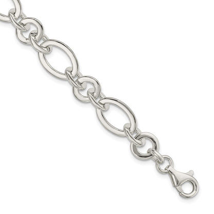 7.5 Inch Sterling Silver Fancy Oval And Round Link Bracelet
