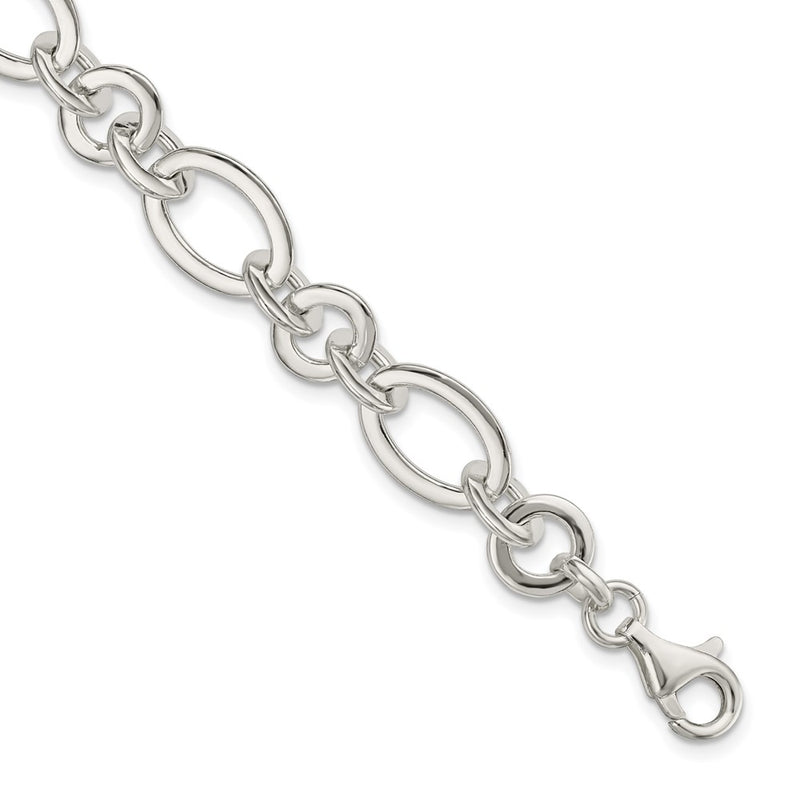 7.5 Inch Sterling Silver Fancy Oval And Round Link Bracelet