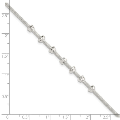 8.25 Inch Sterling Silver Polished Beaded W/ 1In Ext Bracelet