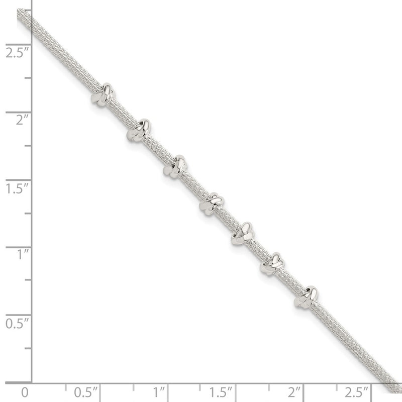 8.25 Inch Sterling Silver Polished Beaded W/ 1In Ext Bracelet