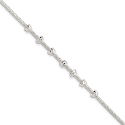8.25 Inch Sterling Silver Polished Beaded W/ 1In Ext Bracelet