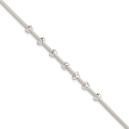 8.25 Inch Sterling Silver Polished Beaded W/ 1In Ext Bracelet