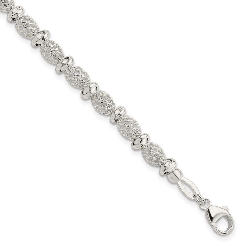 7.75 Inch Sterling Silver Polished Filigree Bracelet
