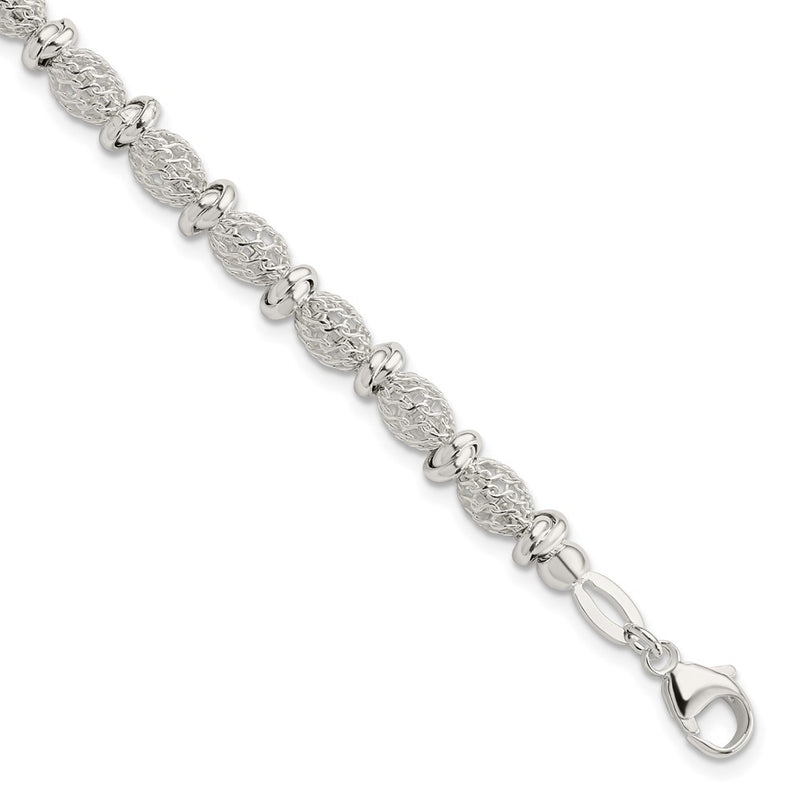 7.75 Inch Sterling Silver Polished Filigree Bracelet