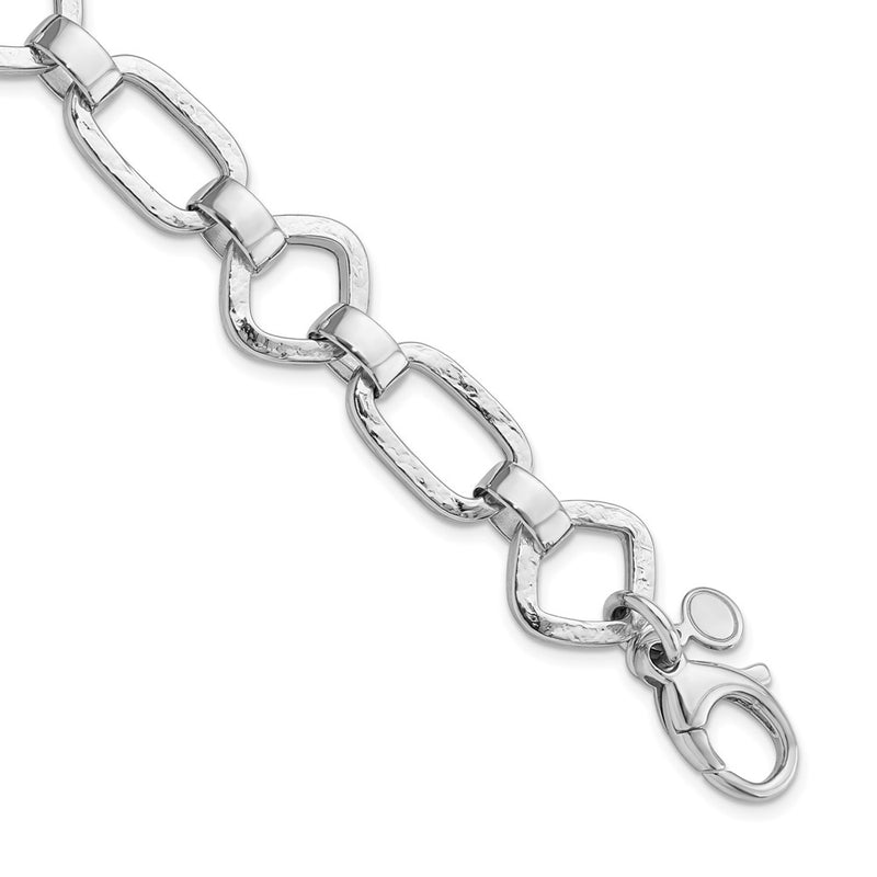 7.5 Inch Sterling Silver Rhodium-Plated Hammered Geometric W/.5In Ext Bracelet