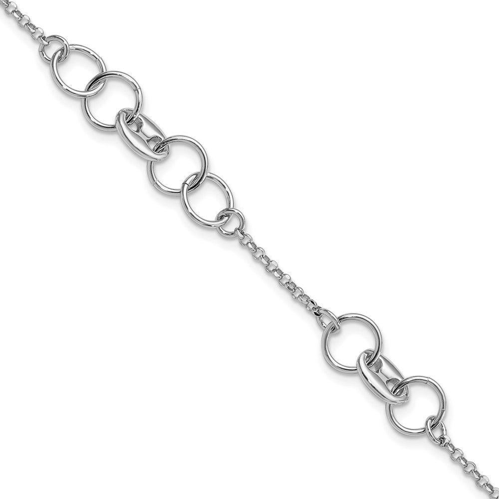 7 Inch Sterling Silver Rhodium-Plated Fancy Circles W/.5 In Ext Bracelet