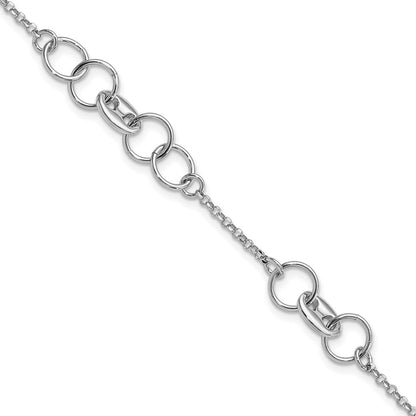 7 Inch Sterling Silver Rhodium-Plated Fancy Circles W/.5 In Ext Bracelet