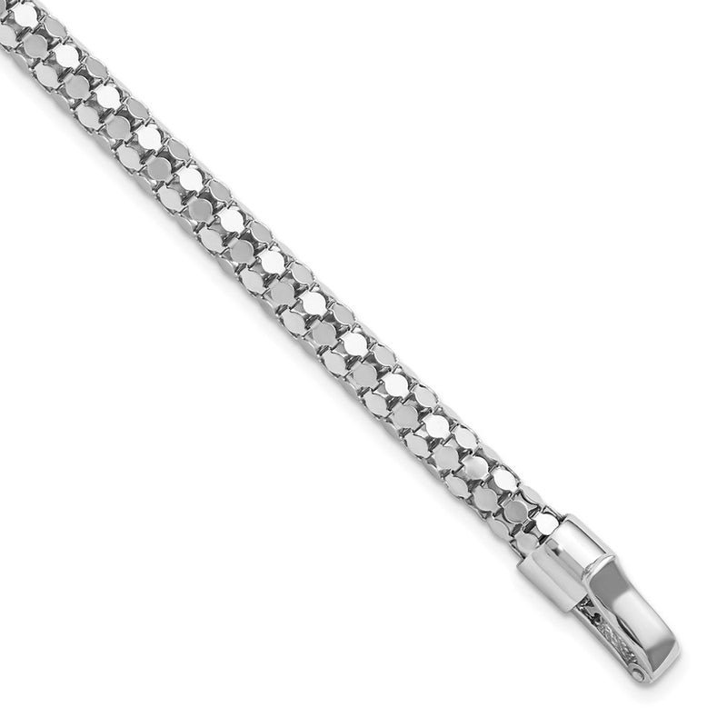 7.5 Inch Sterling Silver Rhodium-Plated Polished Fancy Mesh Bracelet
