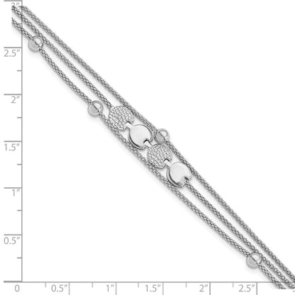 Sterling Silver Rhodium-Plated Beaded 3- Strand 6.5In W/ 1In Ext. Bracel