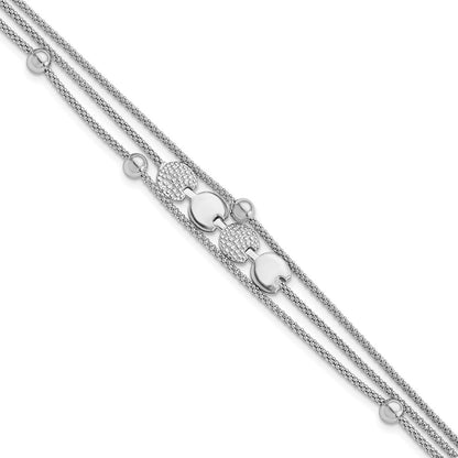 Sterling Silver Rhodium-Plated Beaded 3- Strand 6.5In W/ 1In Ext. Bracel