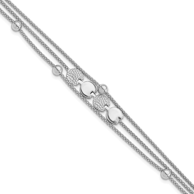Sterling Silver Rhodium-Plated Beaded 3- Strand 6.5In W/ 1In Ext. Bracel