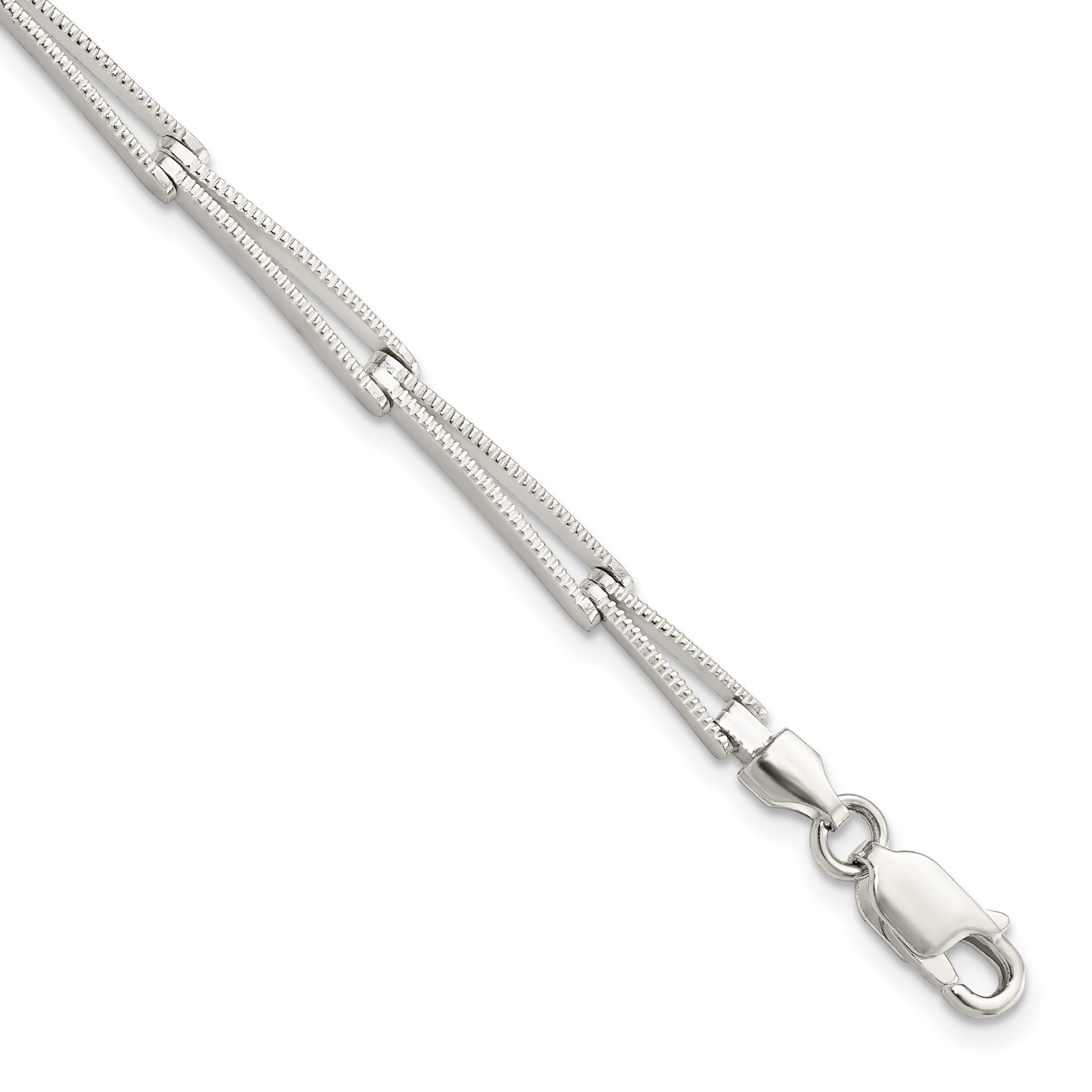 7 Inch Sterling Silver Polished & Textured Tapered Link Bracelet
