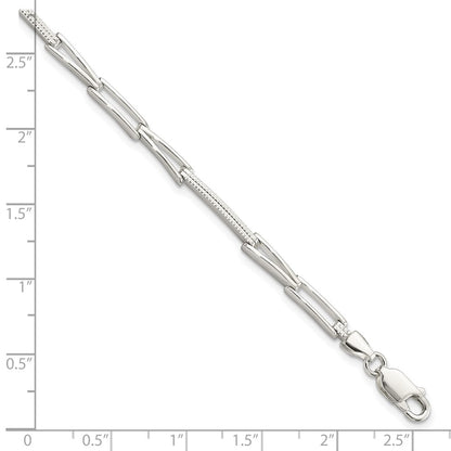 7.5 Inch Sterling Silver Polished & Textured Fancy Link Bracelet