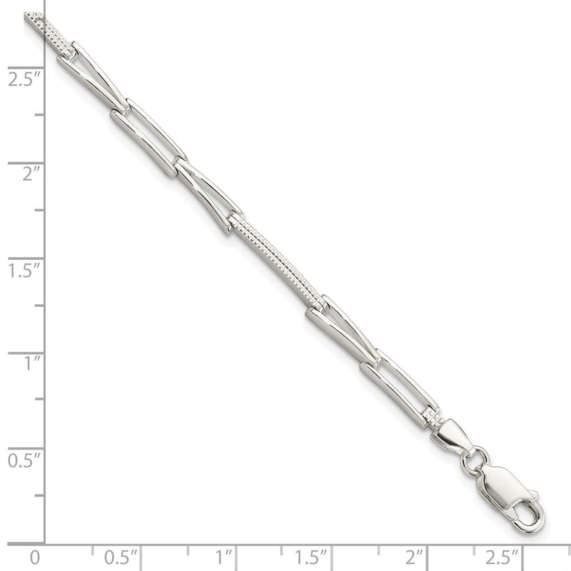 7.5 Inch Sterling Silver Polished & Textured Fancy Link Bracelet