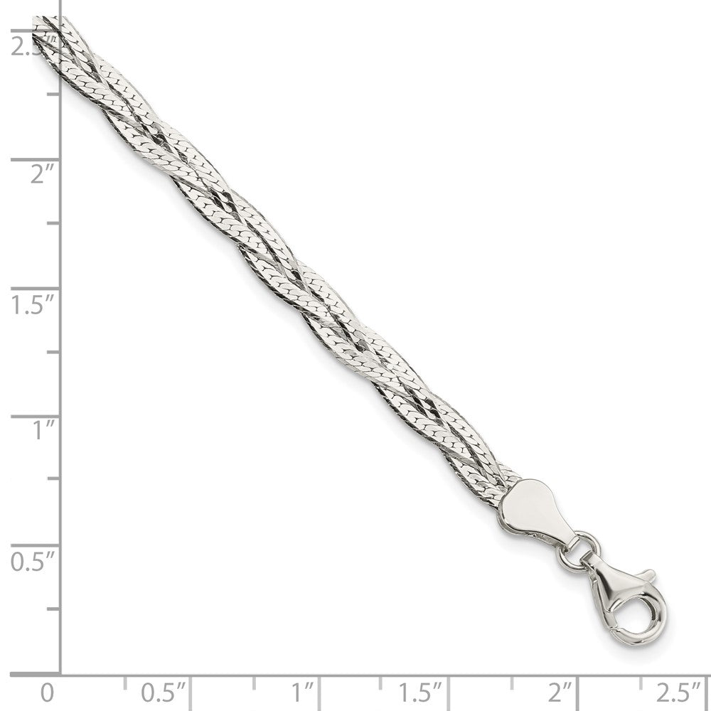 8 Inch Sterling Silver Polished 3-Strd Braided 7In W/1In Ext. Bracelet