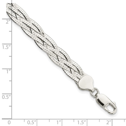 8 Inch Sterling Silver Polished 5-Strd Braided 7In W/1In Ext. Bracelet