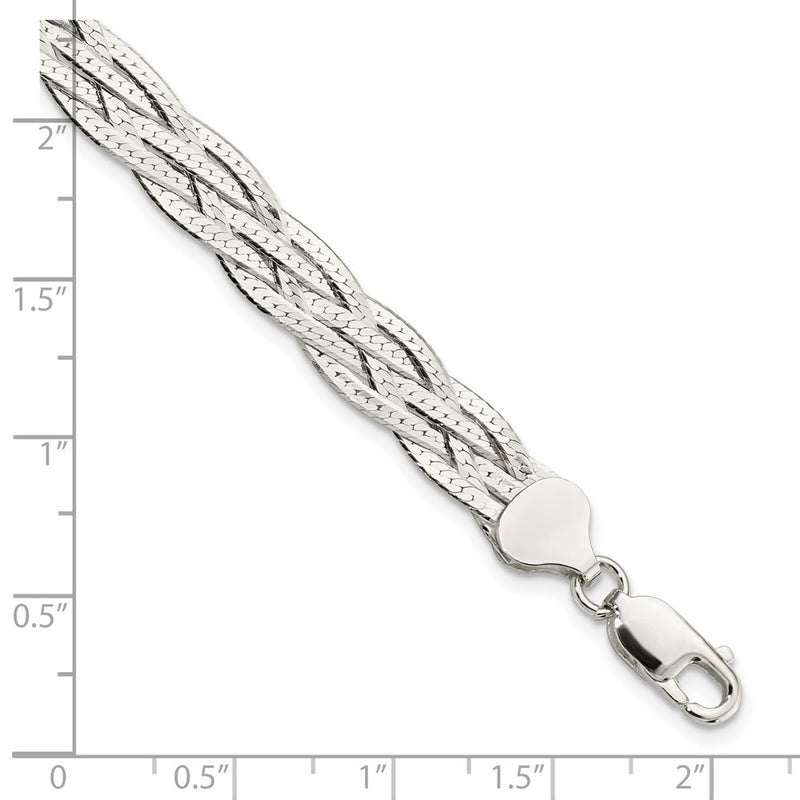 8 Inch Sterling Silver Polished 5-Strd Braided 7In W/1In Ext. Bracelet