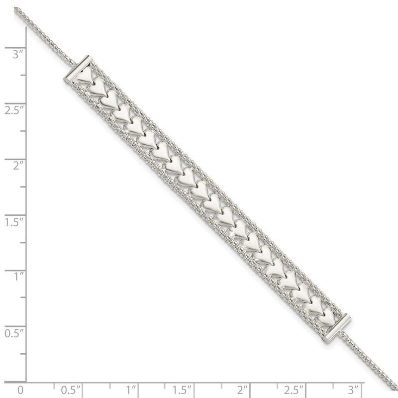 8 Inch Sterling Silver Hearts Chain W/1In Ext Bracelet