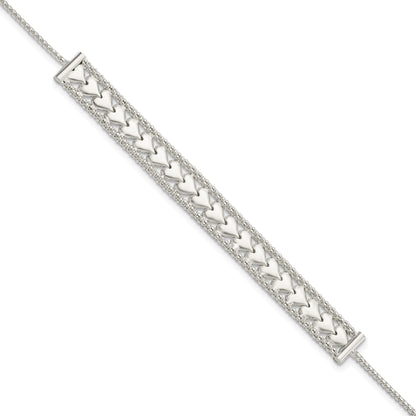 8 Inch Sterling Silver Hearts Chain W/1In Ext Bracelet