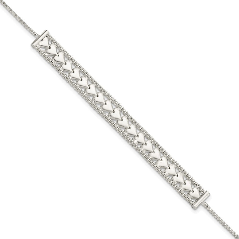 8 Inch Sterling Silver Hearts Chain W/1In Ext Bracelet