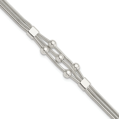 8.25 Inch Sterling Silver Polished Beaded 3-Strand W/ 1In Ext. Bracelet