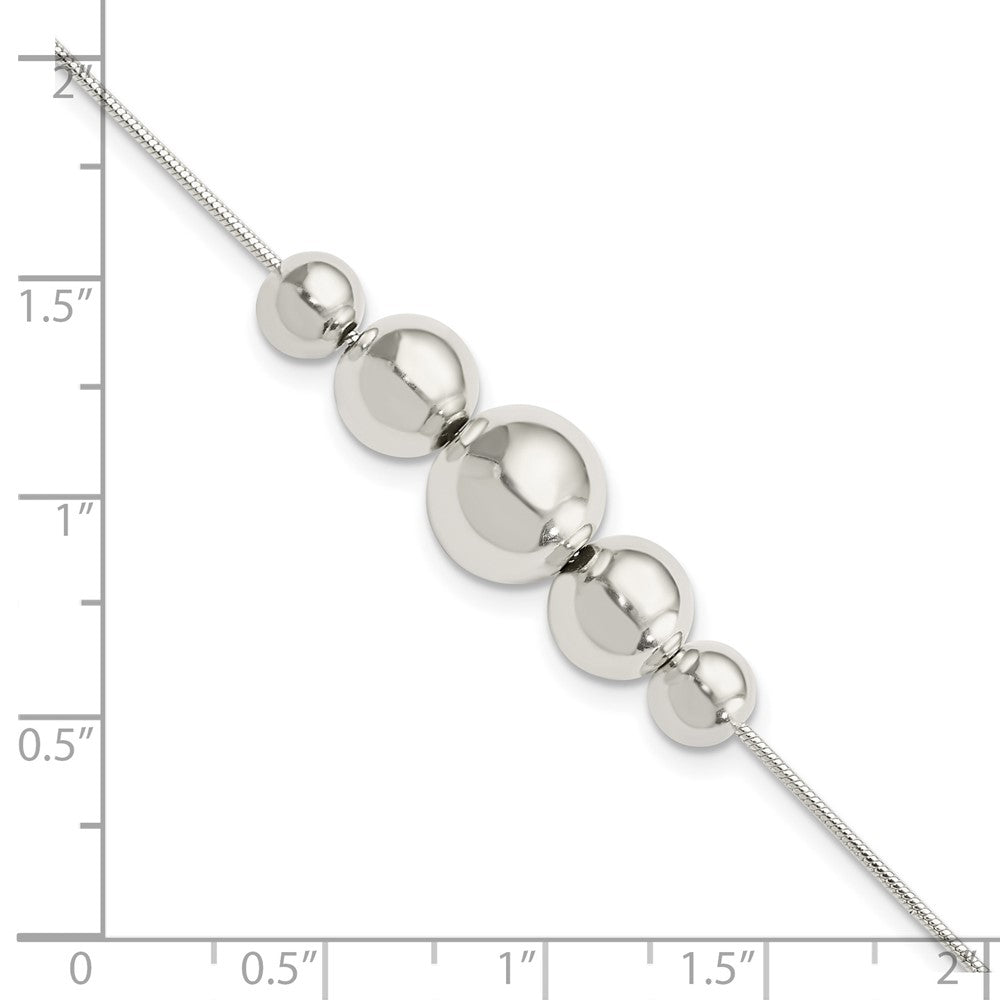 8 Inch Sterling Silver Polished Tapered Round Bead W/1 In Ext. Bracelet