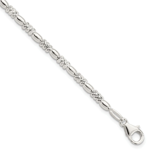 8.5 Inch Sterling Silver Polished D/C Beaded W/ 1 In Ext. Bracelet