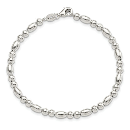 7.5 Inch Sterling Silver Round And Oval Beaded Bracelet