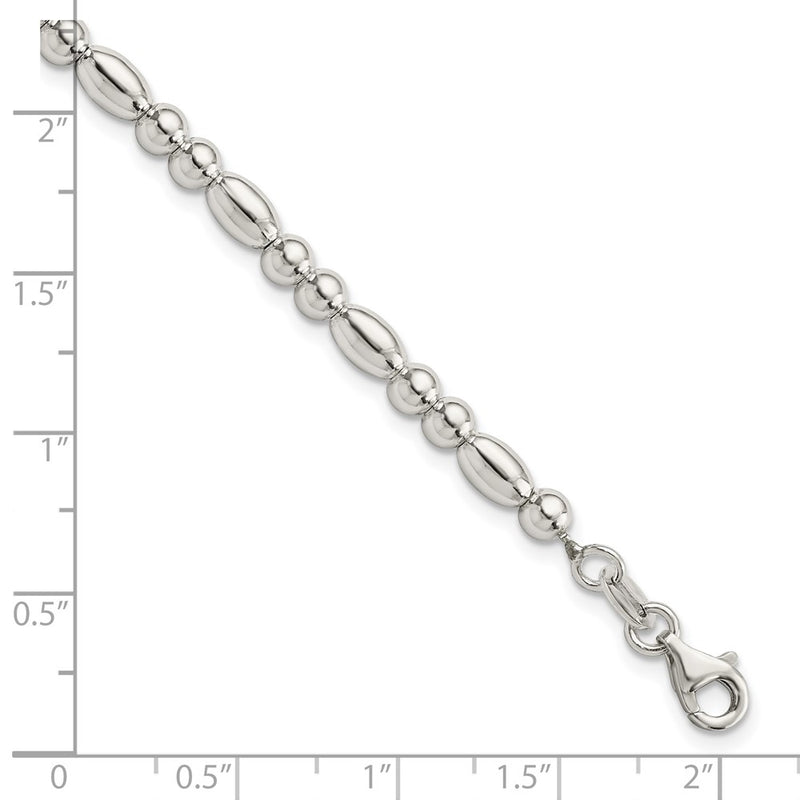 7.5 Inch Sterling Silver Round And Oval Beaded Bracelet