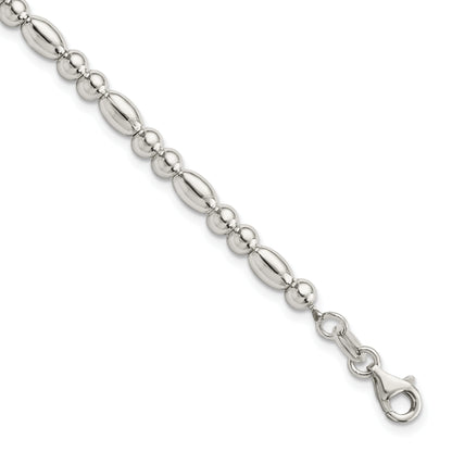7.5 Inch Sterling Silver Round And Oval Beaded Bracelet