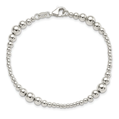 7.5 Inch Sterling Silver Round Graduated Beaded Bracelet