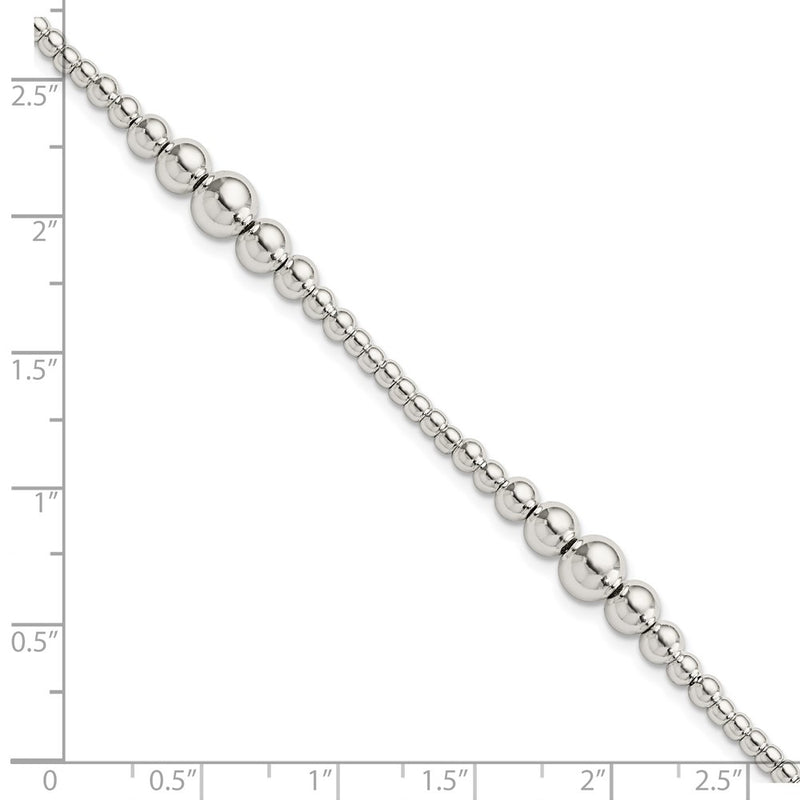 7.5 Inch Sterling Silver Round Graduated Beaded Bracelet
