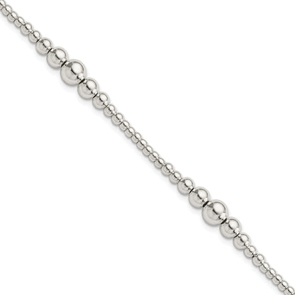 7.5 Inch Sterling Silver Round Graduated Beaded Bracelet