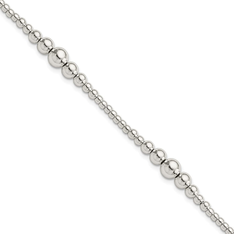 7.5 Inch Sterling Silver Round Graduated Beaded Bracelet