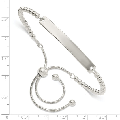 Sterling Silver Polished Beaded Adjustable Id Bracelet