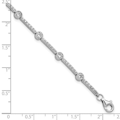 Sterling Silver Rhodium-Plated Polished Cz 7 Inch W/1.5In Ext. Bracelet