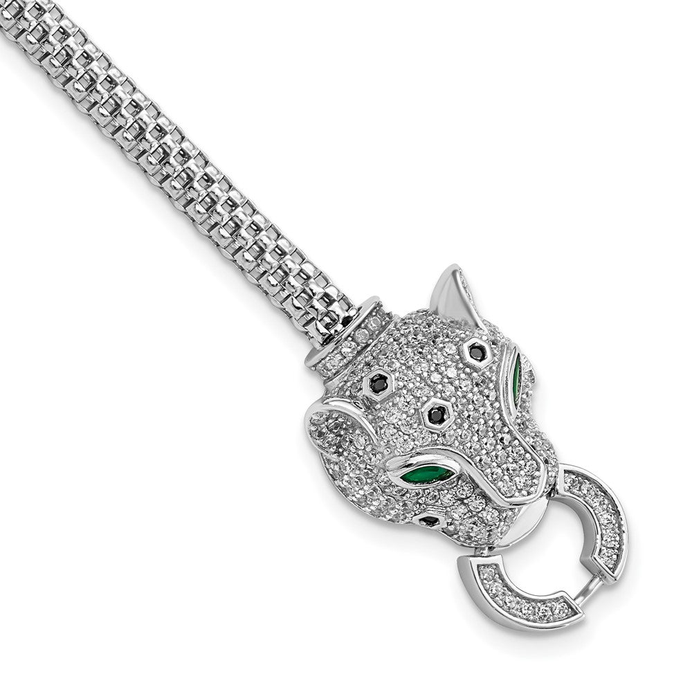 7.25 Inch Sterling Silver Rhodium-Plated Polished Cz Cheetah Head Bracelet