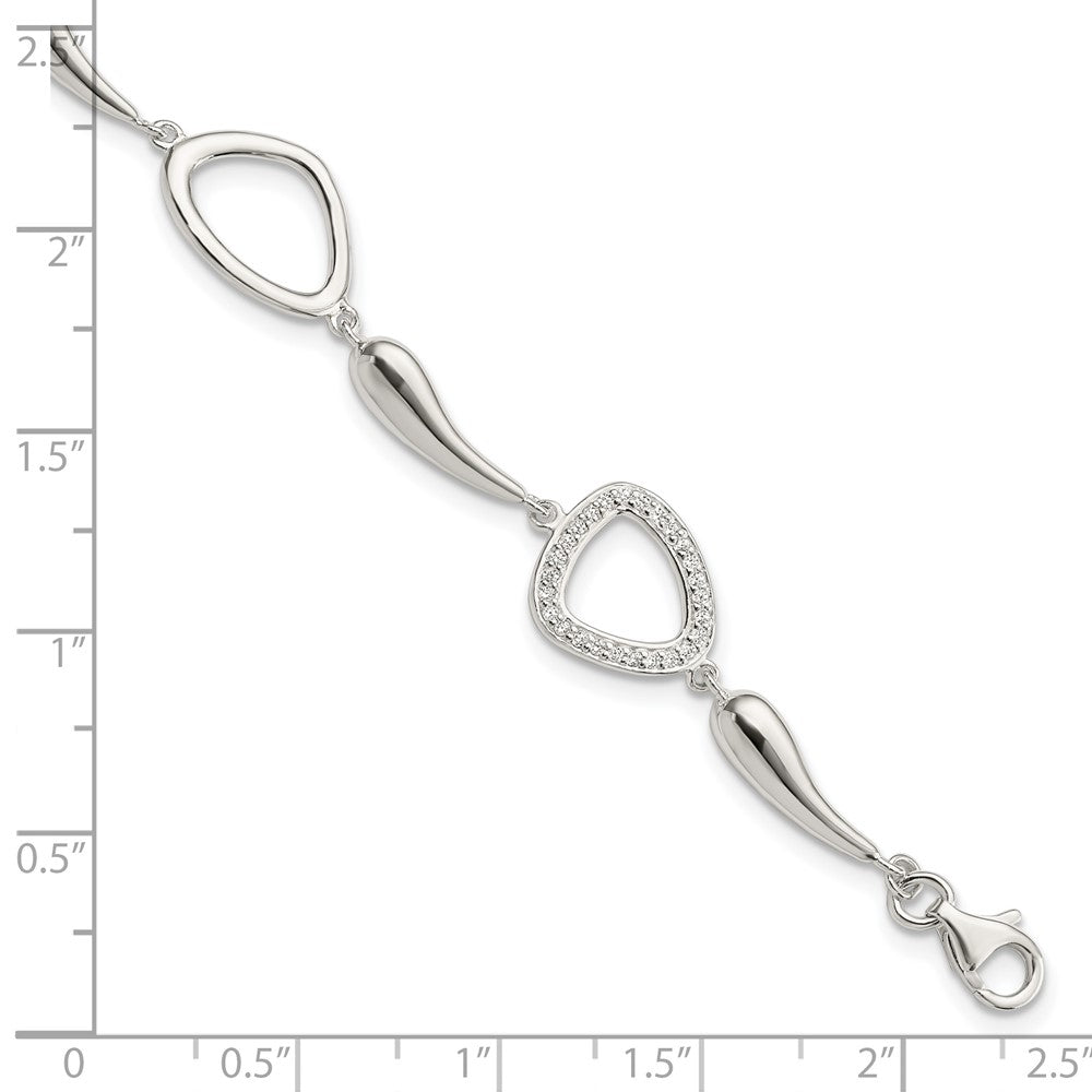 6.25 Inch Sterling Silver Polished Cz W/1 In Ext. Bracelet