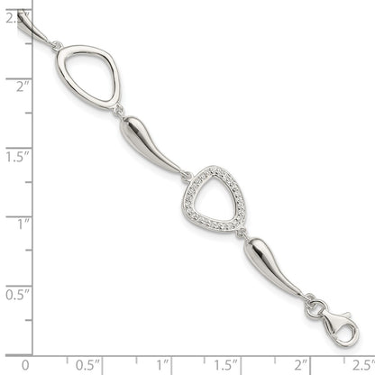 6.25 Inch Sterling Silver Polished Cz W/1 In Ext. Bracelet