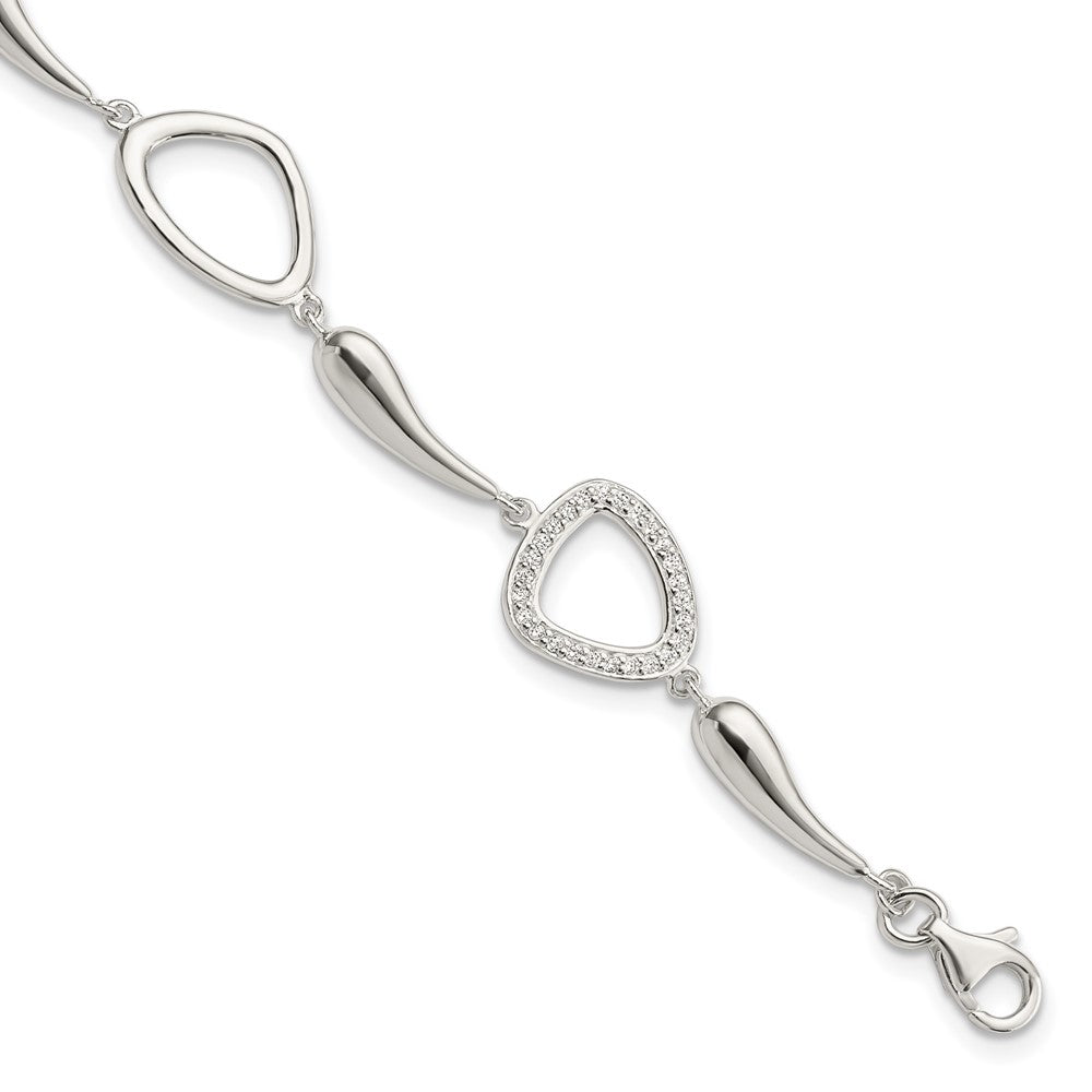 6.25 Inch Sterling Silver Polished Cz W/1 In Ext. Bracelet