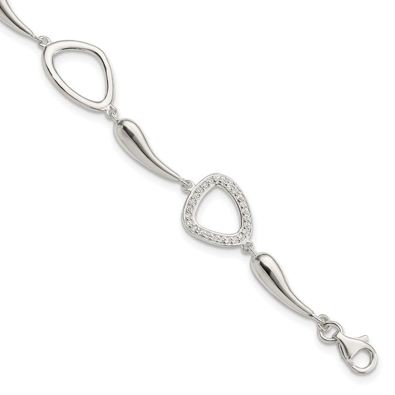 6.25 Inch Sterling Silver Polished Cz W/1 In Ext. Bracelet