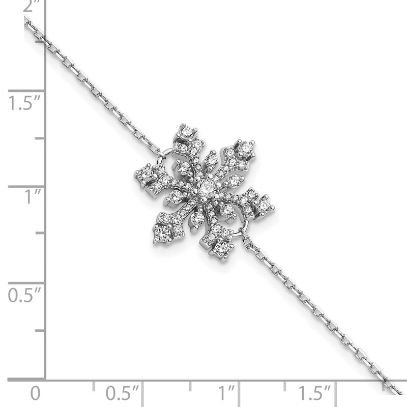 7 Inch Sterling Silver Rhodium-Plated Cz Snowflake W/1In Ext Bracelet