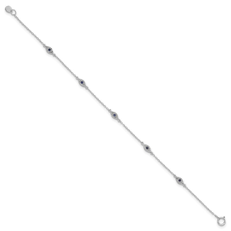 7.5 Inch Sterling Silver Rhodium-Plated Polished Blue & White Cz Eyes Bracelet